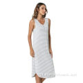 Nightgowns Nightgowns Bamboo Mulheres sem mangas Vestido noturno listrado